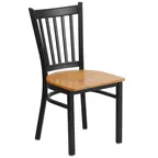 image of Flash Furniture XU-DG-6Q2B-VRT-NATW-GG Hercules Series Restaurant Chair, Metal Slat Back, Natural Finish Plywood Seat, Black Powder Coated Steel Frame