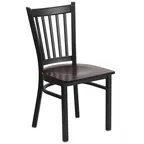 image of Flash Furniture XU-DG-6Q2B-VRT-WALW-GG Hercules Series Restaurant Chair, Metal Slat Back, Walnut Finish Plywood Seat, Black Powder Coated Steel Frame