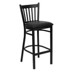 image of Flash Furniture XU-DG-6R6B-VRT-BAR-BLKV-GG Hercules Series Black Vinyl Upholstered Restaurant Bar Stool with Metal Slat Back