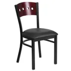 image of Flash Furniture XU-DG-6Y1B-MAH-BLKV-GG Hercules Series Restaurant Chair, Mahogany Wood Back, Black Vinyl Seat, Welded Steel Frame