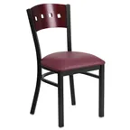 image of Flash Furniture XU-DG-6Y1B-MAH-BURV-GG Hercules Series Restaurant Chair, Mahogany Wood Back with Cutouts, Burgundy Vinyl Seat