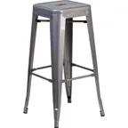 image of Flash Furniture XU-DG-TP0004-30-GG Backless Stacking Bar Stool, 500 lb. Weight Capacity, Galvanized Steel, Silver Finish