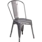 image of Flash Furniture XU-DG-TP001-GG Stacking Side Chair, 500 lbs, Silver Metal, Curved Slat Back, Stacks 8 High