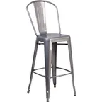 image of Flash Furniture XU-DG-TP001B-30-GG 30.5in Silver Bar Stool, Metal Slatted Back, 500 lb. Capacity