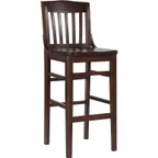 image of Flash Furniture XU-DG-W0006BAR-WAL-GG Hercules Series Wood Bar Stool, Walnut Finish, Beechwood Seat, Slatted Back, Footrest
