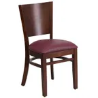 image of Flash Furniture XU-DG-W0094B-WAL-BURV-GG Lacey Series Restaurant Chair, Solid Wood Back, Burgundy Vinyl Upholstered Seat, Walnut Finish