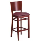 image of Flash Furniture XU-DG-W0094BAR-MAH-BURV-GG Lacey Series Restaurant Bar Stool, Wood Back, Burgundy Vinyl Seat, Mahogany Finish