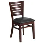 image of Flash Furniture XU-DG-W0108-WAL-BLKV-GG Darby Series Restaurant Chair, Wood Slat Back, Black Vinyl Seat, Walnut Finish