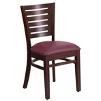 image of Flash Furniture XU-DG-W0108-WAL-BURV-GG Darby Series Restaurant Chair, Wood Slat Back, Burgundy Vinyl Seat, Walnut Finish
