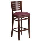 image of Flash Furniture XU-DG-W0108BBAR-WAL-BURV-GG Darby Series Bar Stool, Wood Slat Back, Burgundy Vinyl Seat, Walnut Finish, Commercial Use