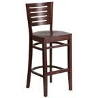 image of Flash Furniture XU-DG-W0108BBAR-WAL-WAL-GG Darby Series Bar Stool, Wood Slat Back, Walnut Finish Beechwood Seat, Mortise & Tenon Construction