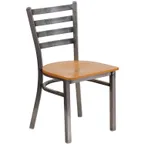 image of Flash Furniture XU-DG694BLAD-CLR-NATW-GG Hercules Series Metal Ladder Back Restaurant Chair with Natural Finish Wood Seat