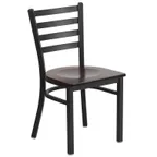 image of Flash Furniture XU-DG694BLAD-WALW-GG Hercules Series Restaurant Chair, Metal Ladder Back, Walnut Finish Wood Seat, Black Powder Coated Steel Frame