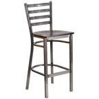 image of Flash Furniture XU-DG697BLAD-CLR-BAR-WALW-GG Hercules Series Metal Ladder Back Restaurant Bar Stool, Walnut Finish, Clear Coated Steel Frame