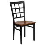 image of Flash Furniture XU-DG6Q3BWIN-CHYW-GG Hercules Series Metal Grid Back Restaurant Chair, Cherry Finish Wood Seat, Black Powder Coated Steel Frame
