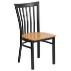 image of Flash Furniture XU-DG6Q4BSCH-NATW-GG Hercules Series Metal Slat Back Restaurant Chair, Wood Seat, Black Powder Coated Steel Frame
