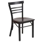 image of Flash Furniture XU-DG6Q6B1LAD-WALW-GG Hercules Series Restaurant Side Chair, Ladder Back, Walnut Wood Finish, Black Steel Frame