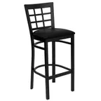 image of Flash Furniture XU-DG6R7BWIN-BAR-BLKV-GG Hercules Series Black Vinyl Upholstered Restaurant Bar Stool with Metal Grid Back