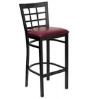 image of Flash Furniture XU-DG6R7BWIN-BAR-BURV-GG Hercules Series Metal Back Restaurant Bar Stool, Burgundy Vinyl Seat, Black Powder Coated Frame