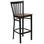 image of Flash Furniture XU-DG6R8BSCH-BAR-CHYW-GG Hercules Series Metal Back Armless Restaurant Bar Stool, Cherry Finish Plywood Seat, Black Powder Coated Steel Frame