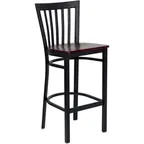 image of Flash Furniture XU-DG6R8BSCH-BAR-MAHW-GG Hercules Series Restaurant Bar Stool, Metal Slate Back, Mahogany Finish Seat, Black Powder Coated Steel Frame