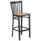 image of Flash Furniture XU-DG6R8BSCH-BAR-NATW-GG Hercules Series Metal Slat Back Bar Stool, Natural Finish Wood Seat, Black Powder Coated Steel Frame