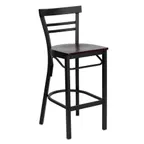 image of Flash Furniture XU-DG6R9BLAD-BAR-MAHW-GG Hercules Series Restaurant Bar Stool, Metal Ladder Back, Mahogany Finish Plywood Seat, Black Powder Coated Steel Frame