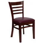 image of Flash Furniture XU-DGW0005LAD-MAH-BURV-GG Hercules Series Restaurant Chair, Wood Ladder Back, Burgundy Vinyl Upholstered Seat, Mahogany Finish