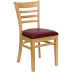 image of Flash Furniture XU-DGW0005LAD-NAT-BURV-GG Hercules Series Restaurant Chair, Wood Ladder Back, Burgundy Vinyl Seat, Natural Finish