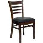 image of Flash Furniture XU-DGW0005LAD-WAL-BLKV-GG Hercules Series Restaurant Chair, Wood Ladder Back, Black Vinyl Upholstered Seat