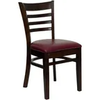 image of Flash Furniture XU-DGW0005LAD-WAL-BURV-GG Hercules Series Restaurant Chair, Wood Ladder Back, Burgundy Vinyl Seat, Walnut Finish