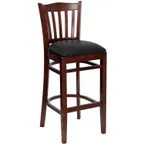 image of Flash Furniture XU-DGW0008BARVRT-MAH-BLKV-GG Hercules Series Bar Stool, Wood Slat Back, Black Vinyl Seat, Mahogany Finish, 2.5in Thick Foam