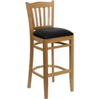 image of Flash Furniture XU-DGW0008BARVRT-NAT-BLKV-GG Hercules Series Bar Stool, Wood Slat Back, Black Vinyl Seat, Natural Finish, Armless