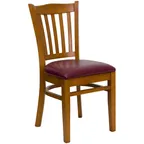 image of Flash Furniture XU-DGW0008VRT-CHY-BURV-GG Hercules Series Restaurant Chair, Cherry Finish, Burgundy Vinyl, Wood Slats