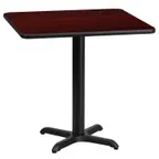 image of Flash Furniture XU-MAHTB-2424-T2222-GG 24" Square Pedestal Dining Table, Mahogany Laminate, Black PVC Edge, 31-1/8"H