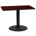 image of Flash Furniture XU-MAHTB-2442-TR24-GG 42" Rectangular Dining Table, Mahogany Laminate, Black PVC Edge, 24" Round Base