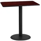 image of Flash Furniture XU-MAHTB-2442-TR24B-GG 42"W Rectangular Bar Height Table, Mahogany Laminate, Black PVC Edge, 24" Round Base