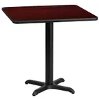 image of Flash Furniture XU-MAHTB-3030-T2222-GG 30x30 Square Pedestal Dining Table, Mahogany Laminate, Black PVC Edge, 31-1/8H