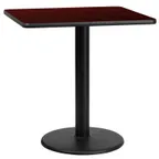 image of Flash Furniture XU-MAHTB-3030-TR18-GG 30x30 Square Pedestal Dining Table, Mahogany Laminate, Black PVC Edge, 18 Dia. Base