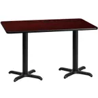 image of Flash Furniture XU-MAHTB-3060-T2222-GG 60" Rectangular Dining Height Table, Mahogany Laminate, Black PVC Edge, Four Point Pedestal Base