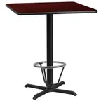 image of Flash Furniture XU-MAHTB-3636-T3030B-3CFR-GG 36x36 Mahogany Bar Height Table, 43H, MDF Top, Black PVC Edge, Cast Iron Base