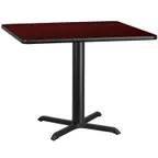 image of Flash Furniture XU-MAHTB-4242-T3333-GG 42" Square Pedestal Dining Table, Mahogany Laminate, Black PVC Edge, 31-1/8"H
