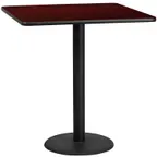 image of Flash Furniture XU-MAHTB-4242-TR24B-GG 42x42 Square Bar Height Table, Mahogany Laminate, Black PVC Edge, 24 Dia. Base