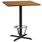 image of Flash Furniture XU-NATTB-3636-T3030B-3CFR-GG 36x36 Bar Height Table, Natural Finish, MDF Top, Black PVC Edge, Four Point Base