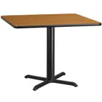 image of Flash Furniture XU-NATTB-4242-T3333-GG 42x42 Square Pedestal Dining Table, 31-1/8H, Natural Laminate, Black PVC Edge, 33x33 X-Base