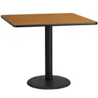 image of Flash Furniture XU-NATTB-4242-TR24-GG 42" Square Pedestal Dining Table, Natural Laminate, Black PVC Edge, 24" Round Base