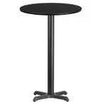 image of Flash Furniture XU-RD-24-BLKTB-T2222B-GG 24" Round Black Laminate Bar Height Table, 43-1/8"H, MDF Top, PVC Edge, Cast Iron Base
