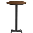 image of Flash Furniture XU-RD-24-WALTB-T2222B-GG 24" Round Walnut Laminate Bar Height Table, 43-1/8"H, MDF Top, Black PVC Edge, Cast Iron Base
