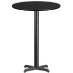 image of Flash Furniture XU-RD-30-BLKTB-T2222B-GG 30" Round Black Laminate Bar Height Table, 43-1/8"H, MDF Top, Black PVC Edge, Four Point Base