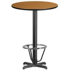 image of Flash Furniture XU-RD-30-NATTB-T2222B-3CFR-GG 30 Round Bar Height Table, Natural Laminate, 43 Height, PVC Edge